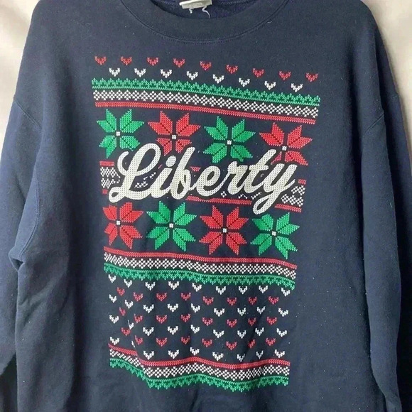 CHAMPION ECO FLEECE MENS SIZE LARGE NAVY SWEATSHIRT LIBERTY CHRISTMAS DESIGN - Picture 11 of 12